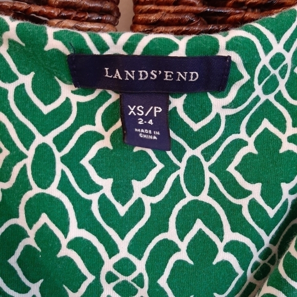 Lands' End Geometric Print Surplice Tank Sun Dress Size XS Green Knee Length - Picture 3 of 6